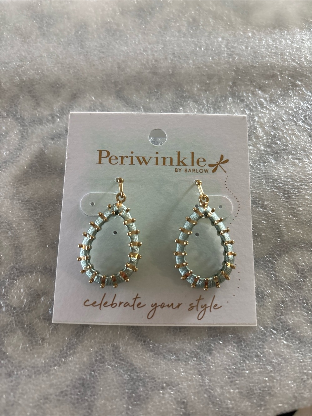 Periwinkle by Barlow Gold Teardrop Earrings with Light Blue Stones